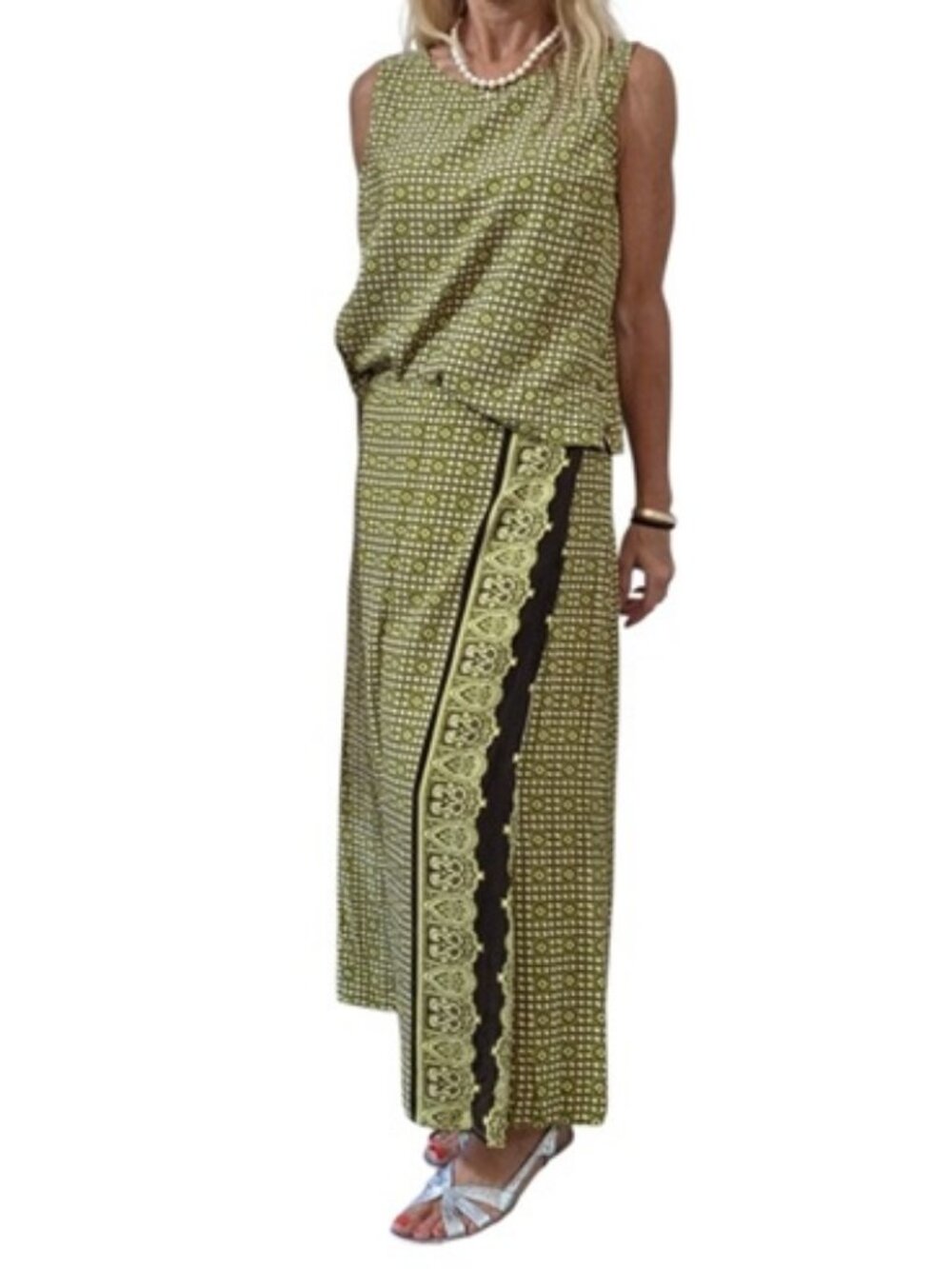 Vintage Y2K Liz Claiborne 100% Silk 2 Piece Maxi Skirt Set Petite M